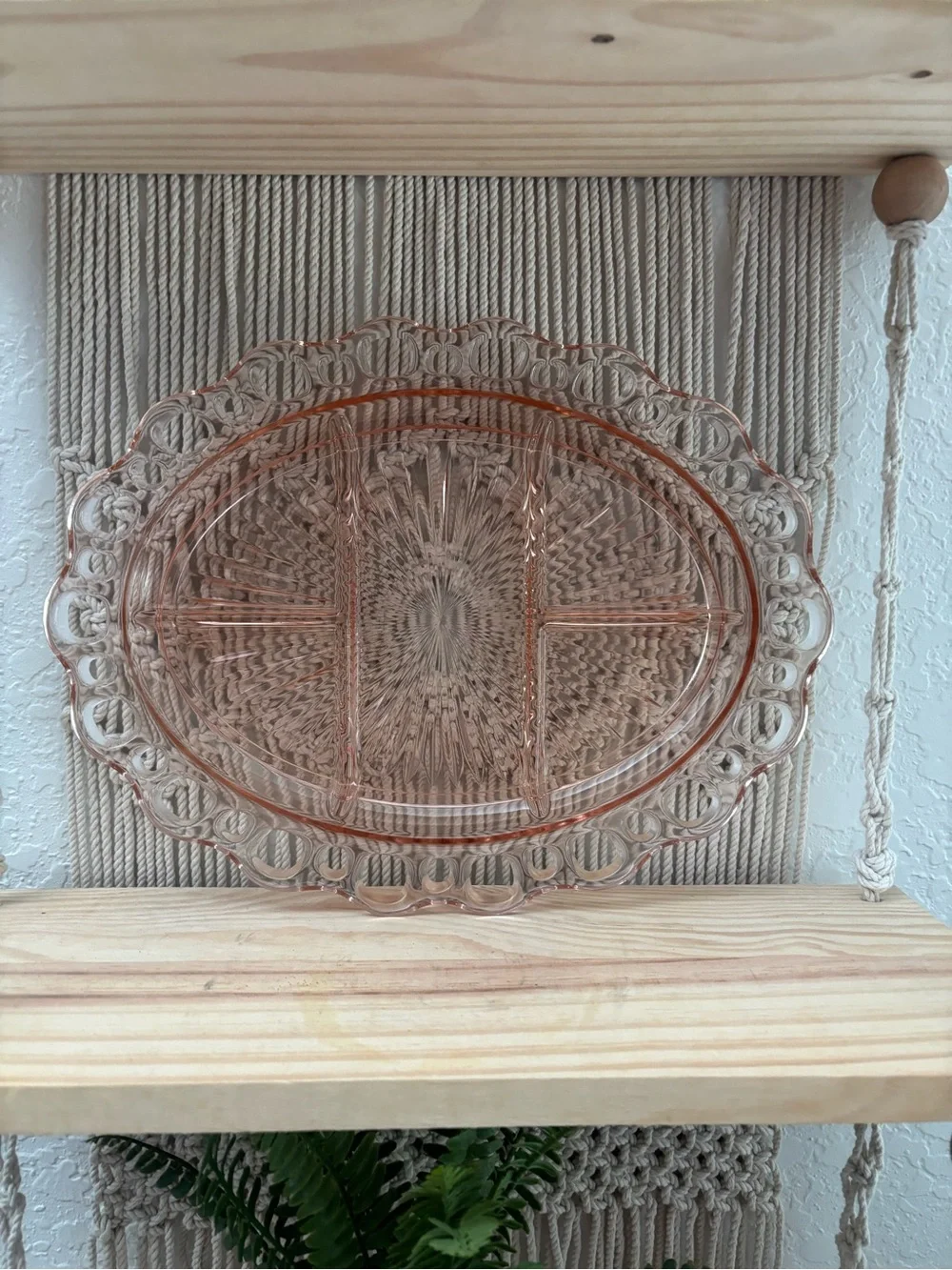 Vintage Anchor Hocking pink depression  platter in 